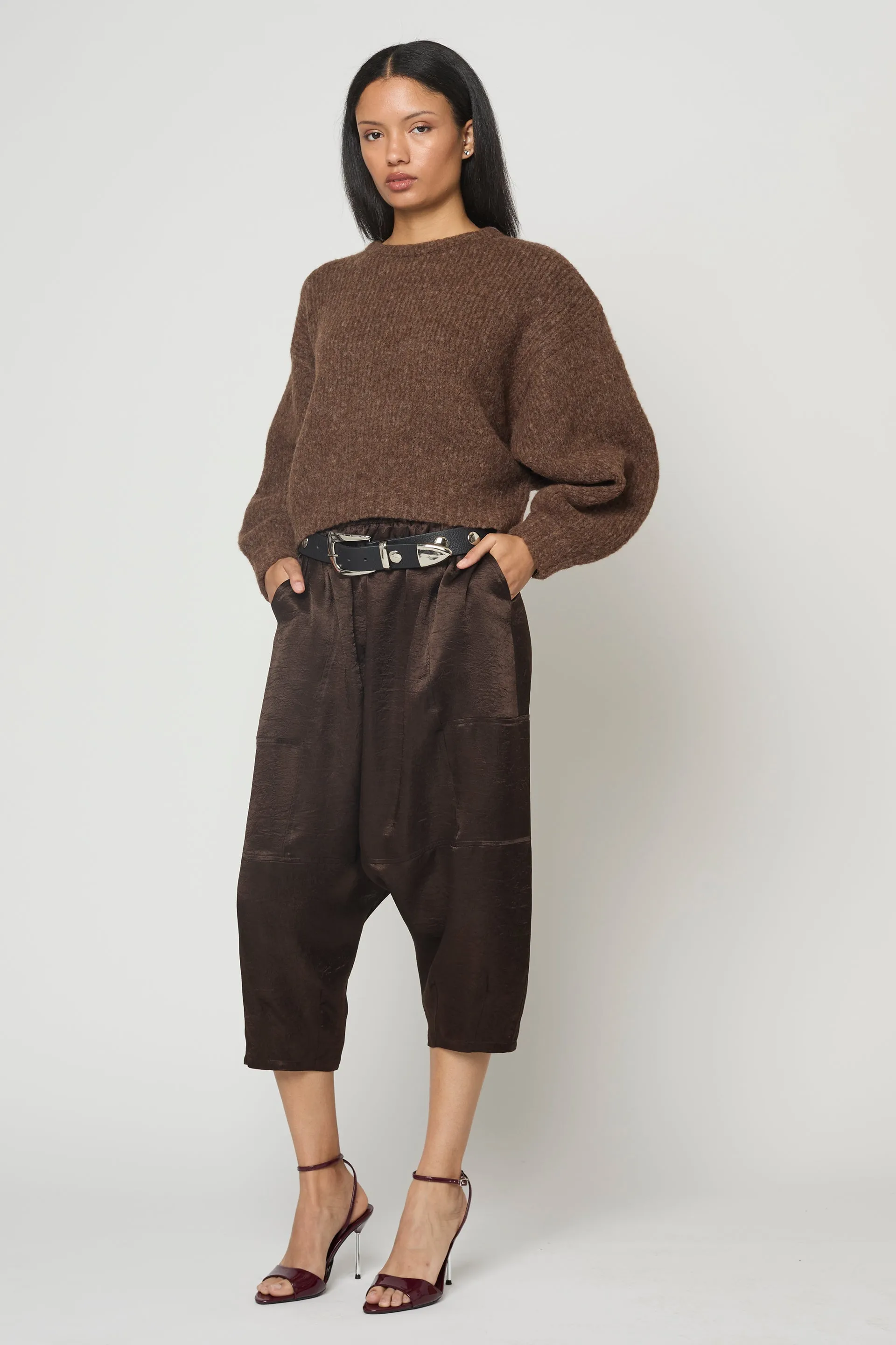 Balloon Sleeve Sweater in Supreme Alpaca (Chocolate Brown and Washed Denim) sold by Atelier Delphine product image thumbnail 4