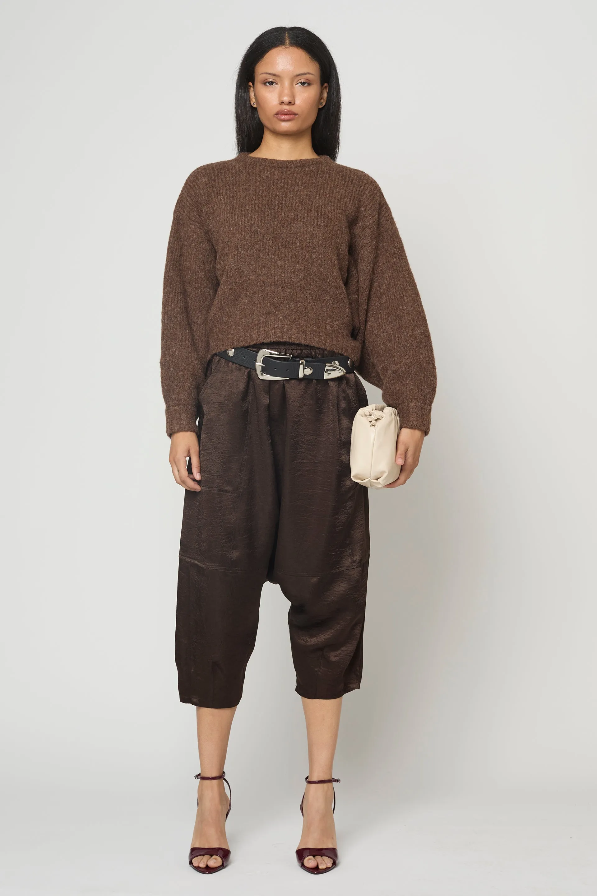 Balloon Sleeve Sweater in Supreme Alpaca (Chocolate Brown and Washed Denim) sold by Atelier Delphine product image thumbnail 2