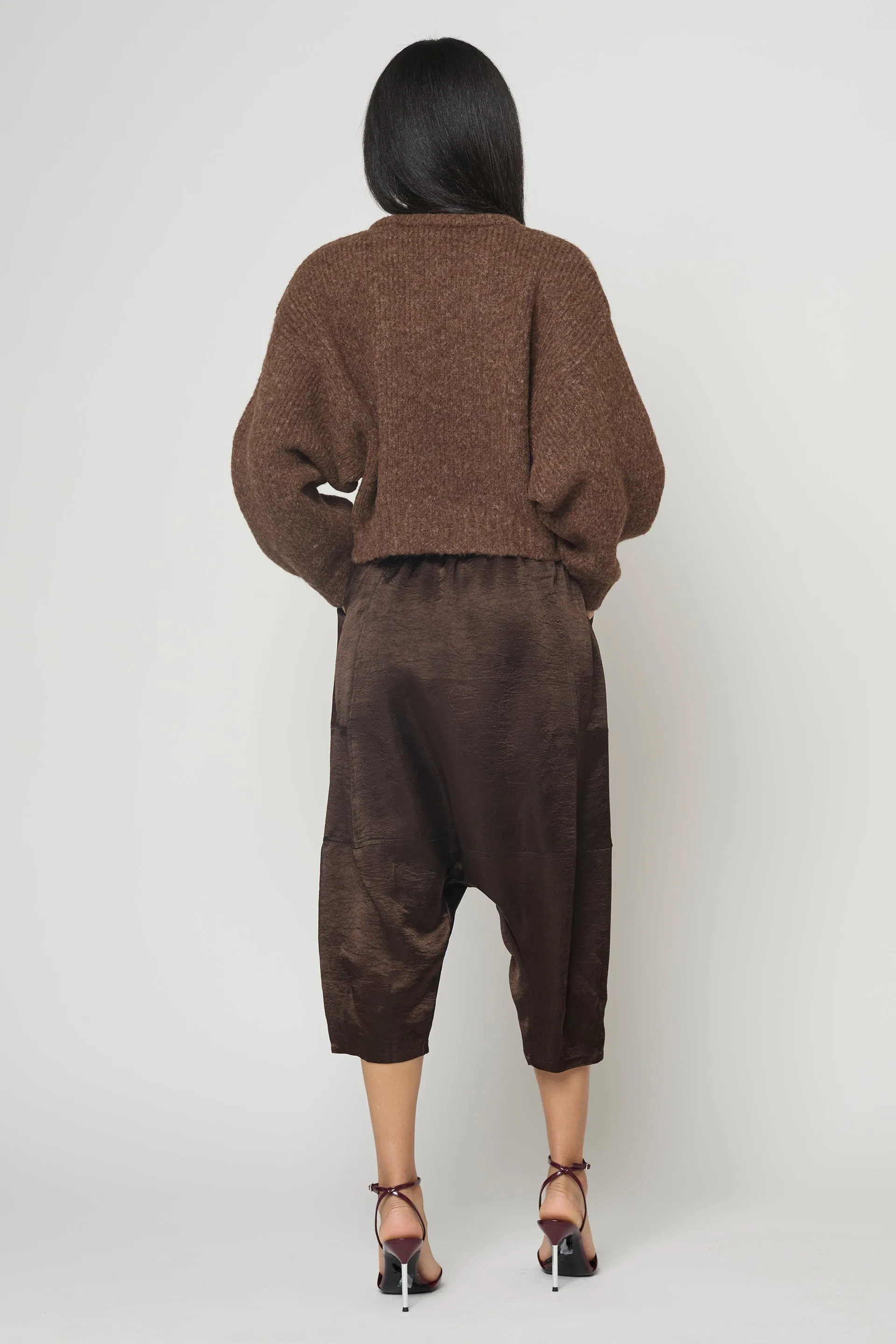 Balloon Sleeve Sweater in Supreme Alpaca (Chocolate Brown and Washed Denim) sold by Atelier Delphine product image thumbnail 5