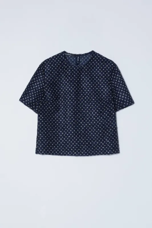 Crop Top in Sheer Fuzzy Polka Dots sold by Atelier Delphine