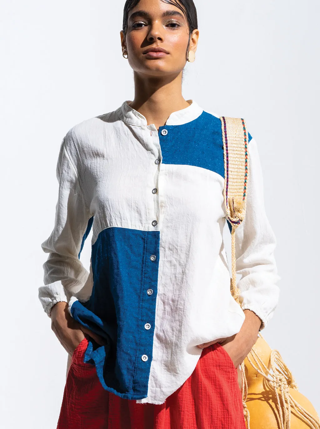 Sabine Shirt in Linen with Denim Gauze sold by Atelier Delphine product image thumbnail 3