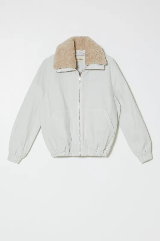 Ollie Crop Twill Bomber with detachable fur collar sold by Atelier Delphine