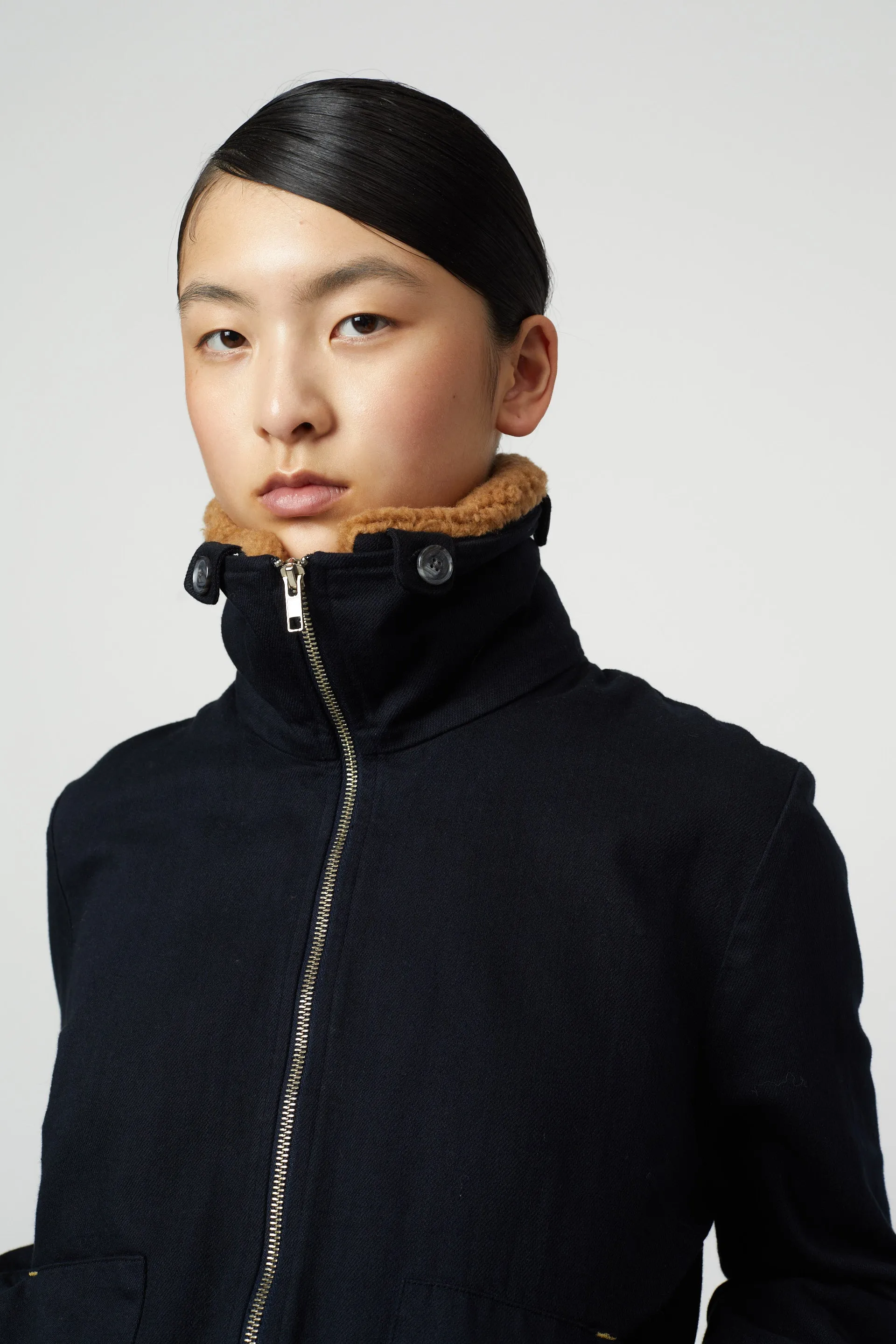 Ollie Crop Twill Bomber with detachable fur collar sold by Atelier Delphine product image thumbnail 2