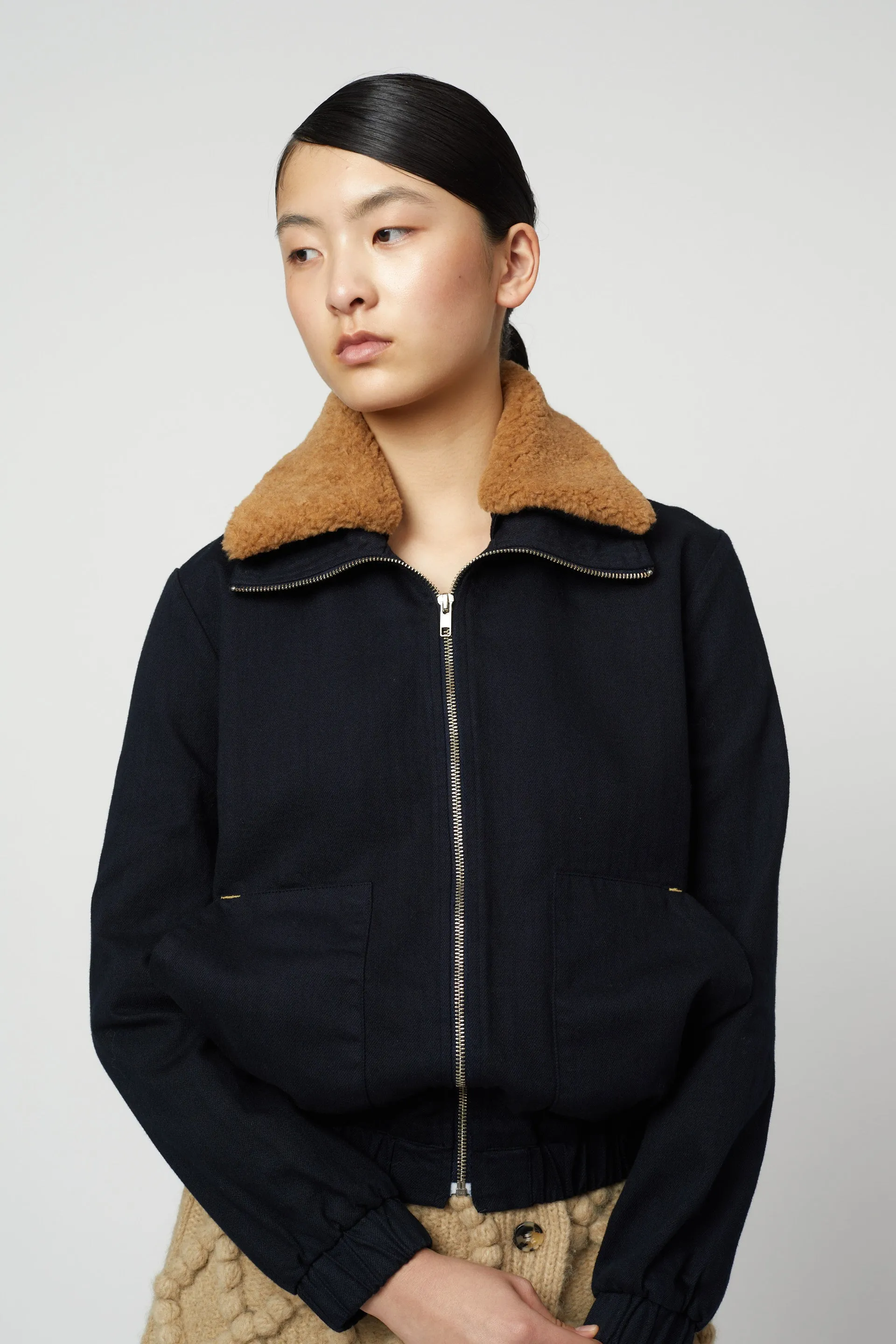 Ollie Crop Twill Bomber with detachable fur collar sold by Atelier Delphine product image thumbnail 4