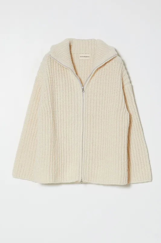 Rib Zip-up Cardigan in Alpaca Pima Blend made by Atelier Delphine