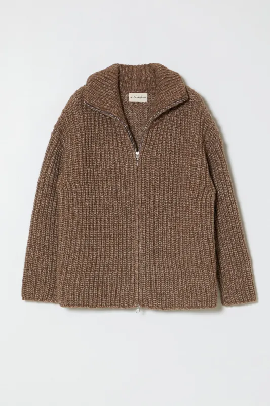Rib Zip-up Cardigan in Alpaca Pima Blend made by Atelier Delphine
