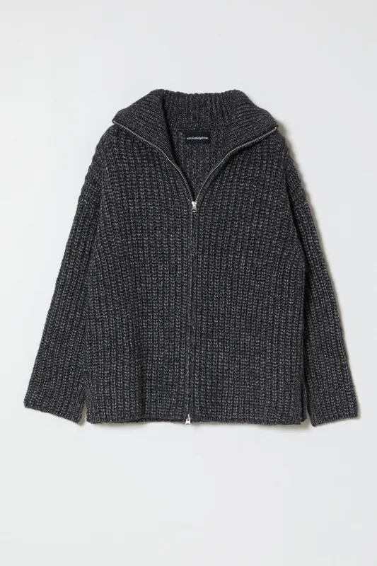 Rib Zip-up Cardigan in Alpaca Pima Blend sold by Atelier Delphine