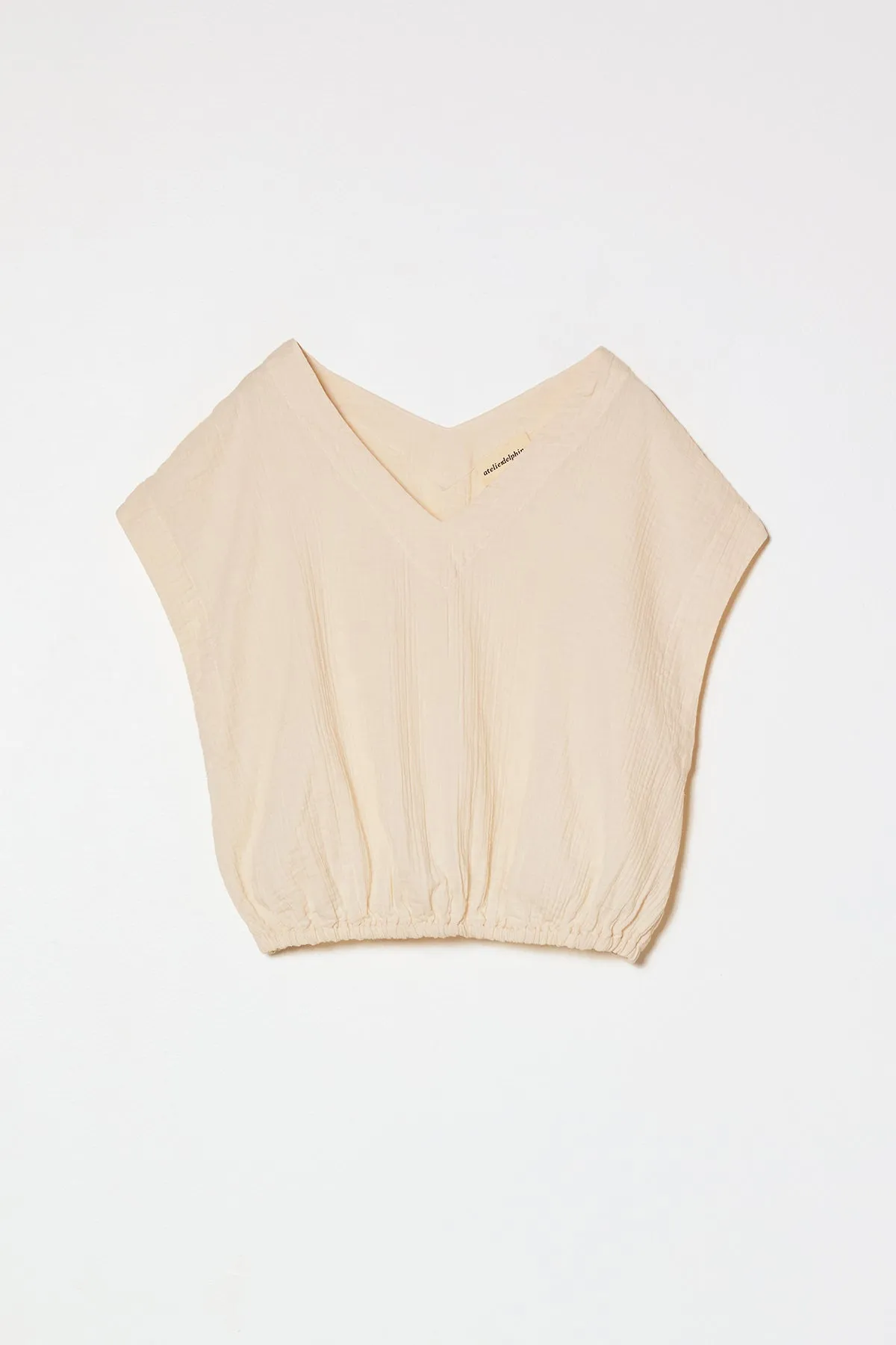 V Neck Danielle Top in Crinkled Cotton Gauze sold by Atelier Delphine