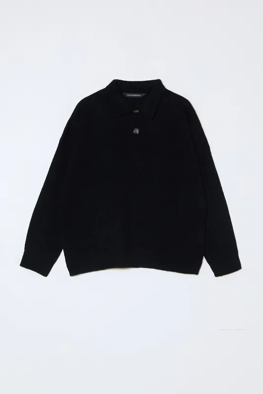 Soft Polo Shirt in High Gauge Alpaca - Black made by Atelier Delphine