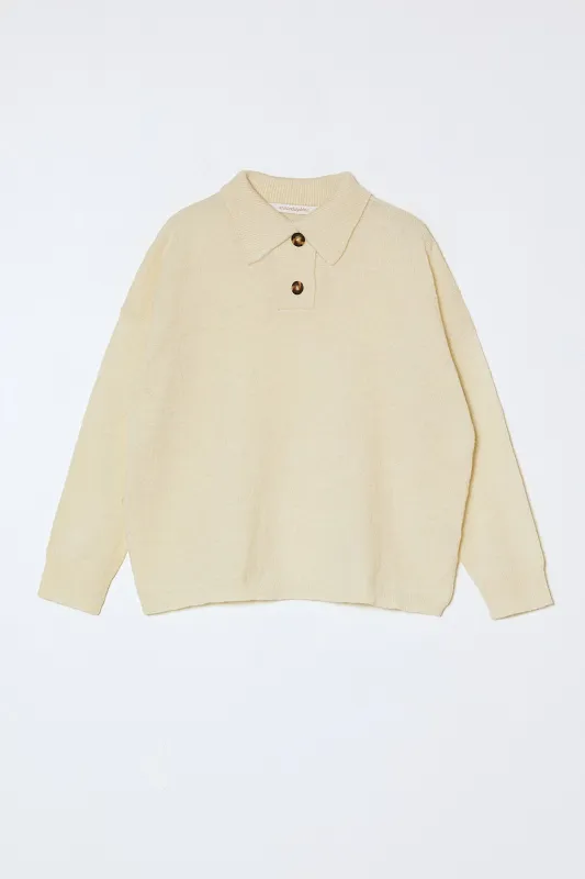 Soft Polo Shirt in High Gauge Alpaca - Cream made by Atelier Delphine