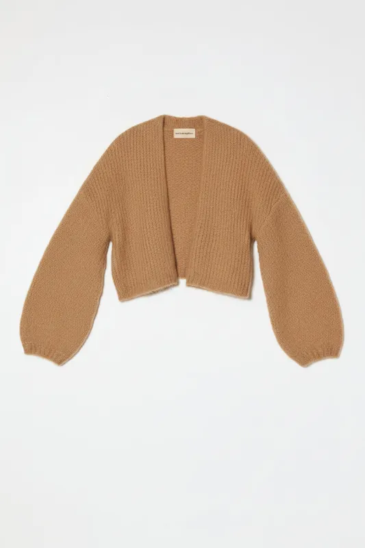 Super Crop Cora Cardigan in Suri Alpaca - Tan made by Atelier Delphine
