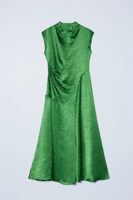 Twisted Dress in Crinkled Satin - Grass Green made by Atelier Delphine