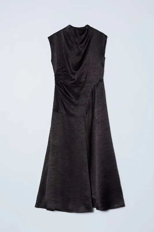 Twisted Dress in Crinkled Satin - Espresso made by Atelier Delphine