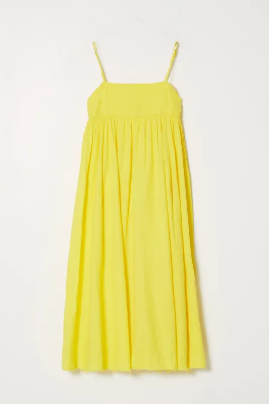 Arquette Dress in Crinkled Cotton Gauze - Yellow made by Atelier Delphine
