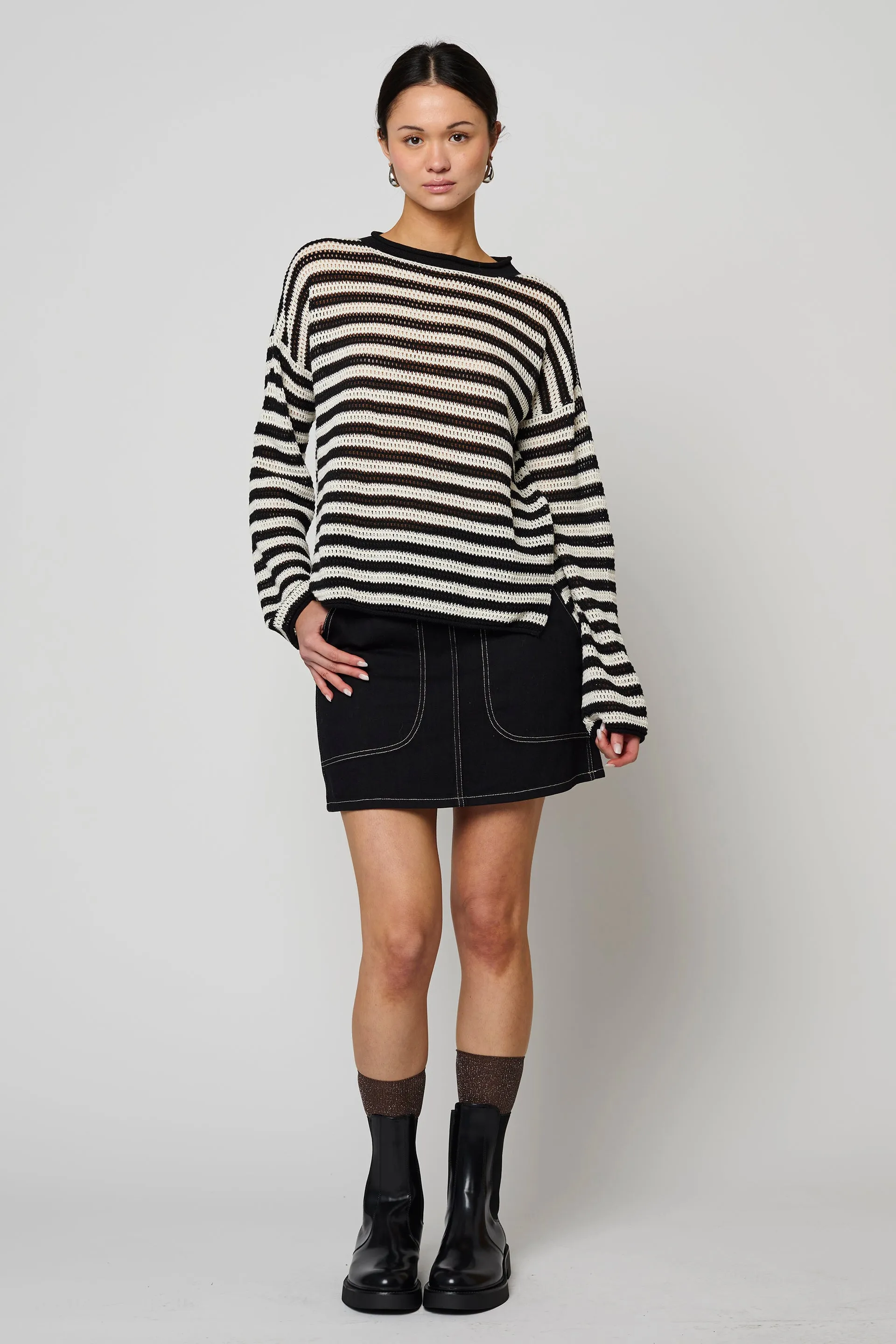 Leilani Sweater in Openwork Knit - Black & Cream sold by Atelier Delphine product image thumbnail 2