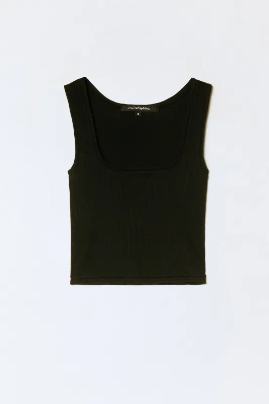 Crop Rib Tank - Black made by Atelier Delphine