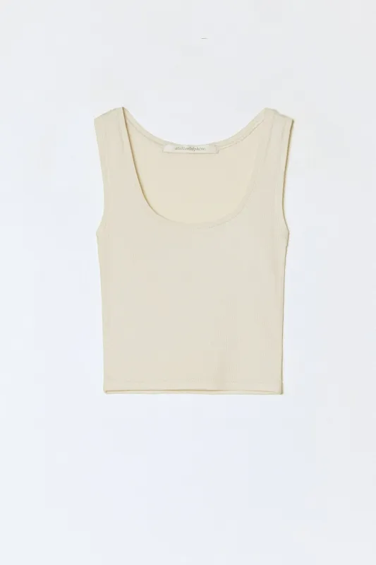 Crop Rib Tank - Cream made by Atelier Delphine