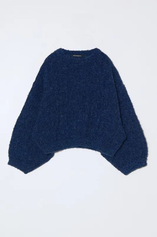 Plush Airy Balloon Sleeve Sweater in Bouclé Alpaca - Indigo made by Atelier Delphine