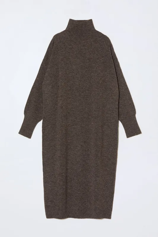 Soft Turtleneck Dress in High Gauge Alpaca - Mocha made by Atelier Delphine