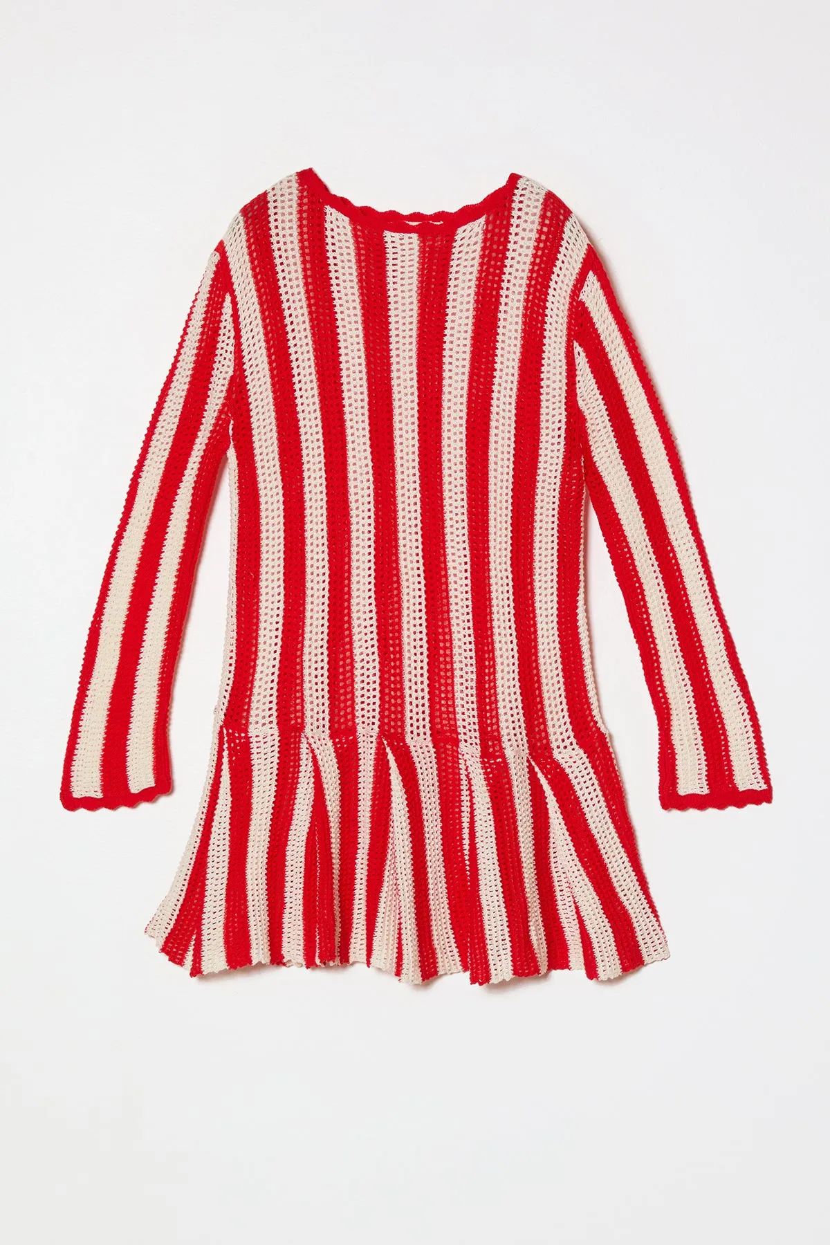 Frida Dress in Openwork Knit - Red and White sold by Atelier Delphine