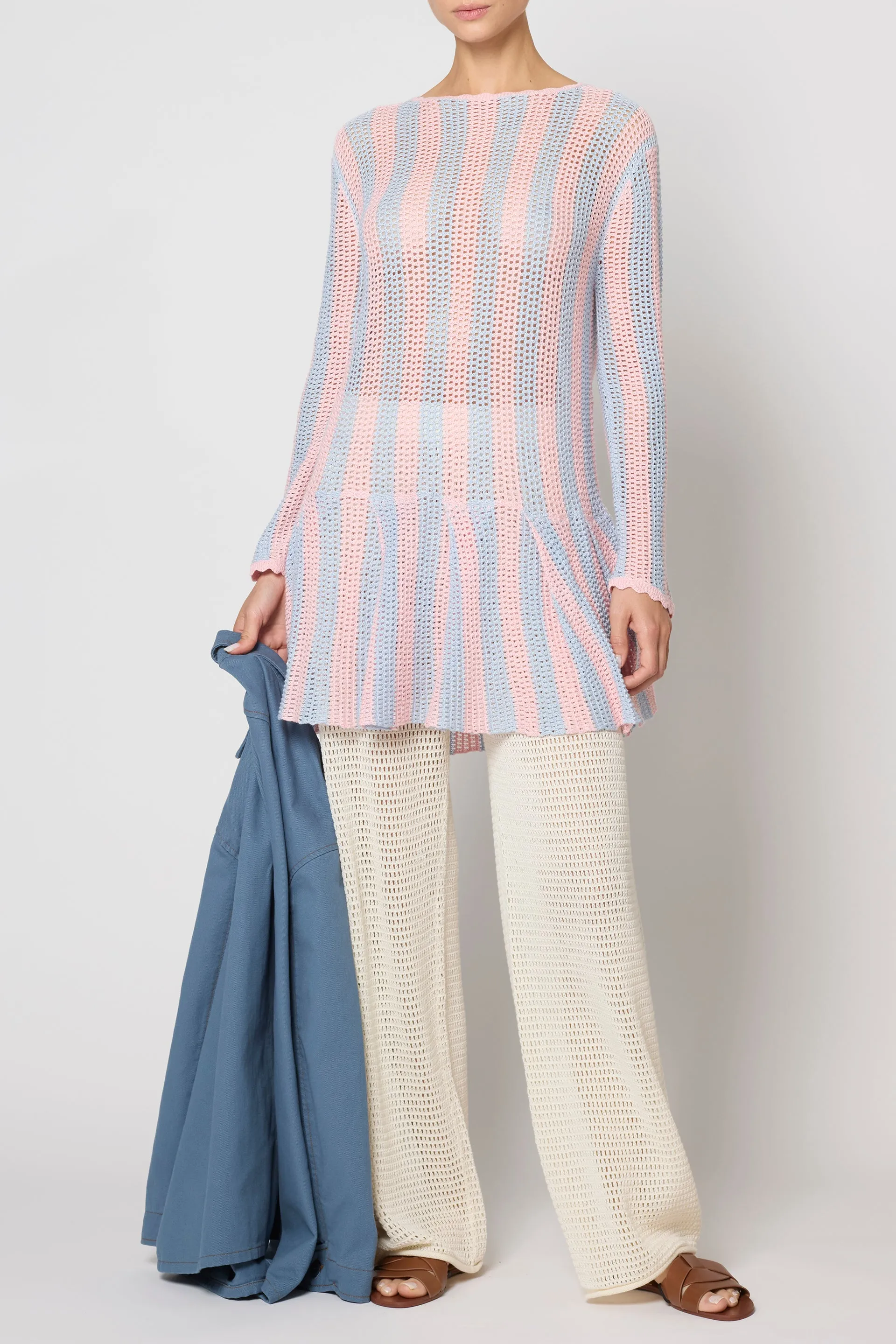Frida Dress in Openwork Knit - Pastel Stripe sold by Atelier Delphine product image thumbnail 2