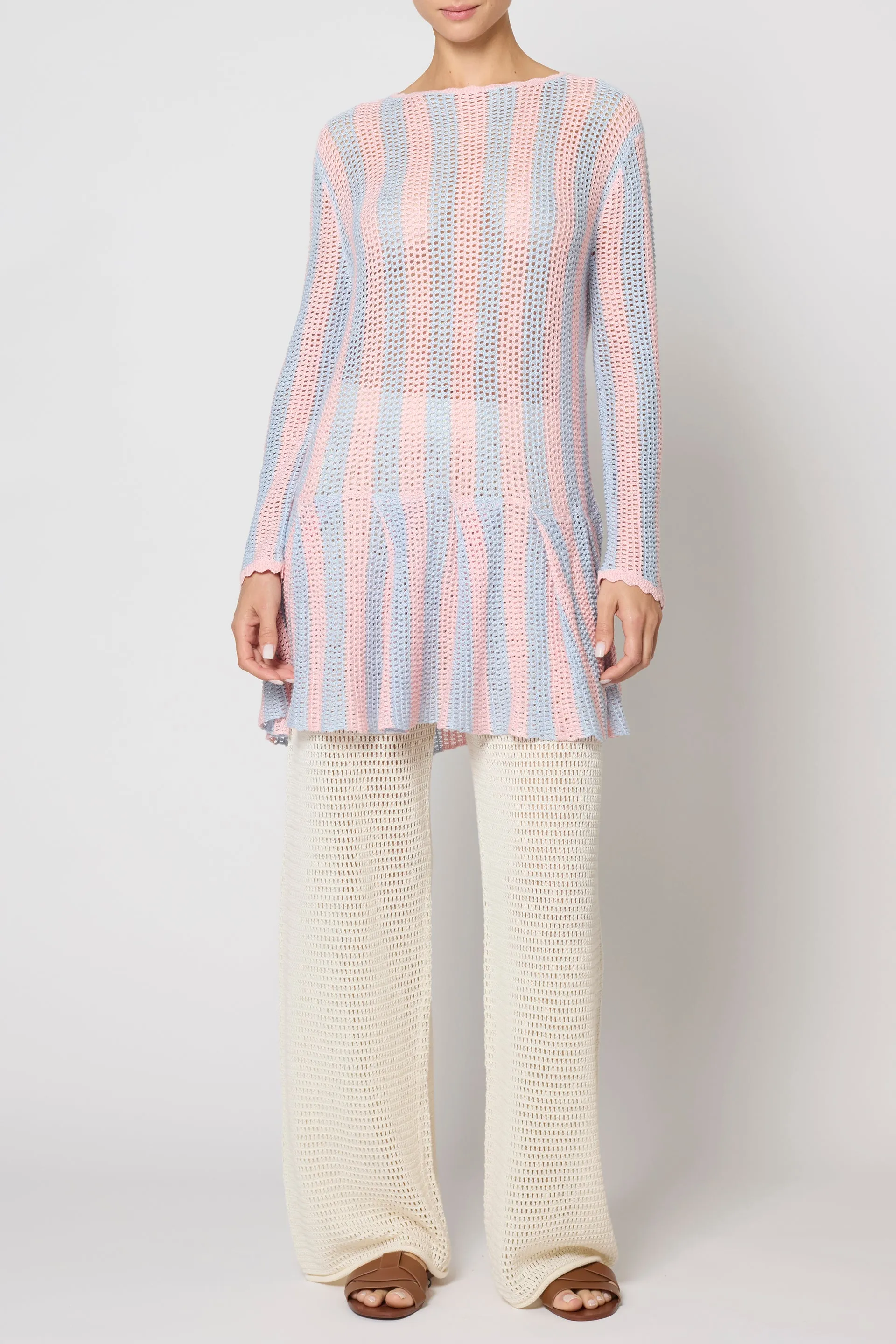 Frida Dress in Openwork Knit - Pastel Stripe sold by Atelier Delphine product image thumbnail 3