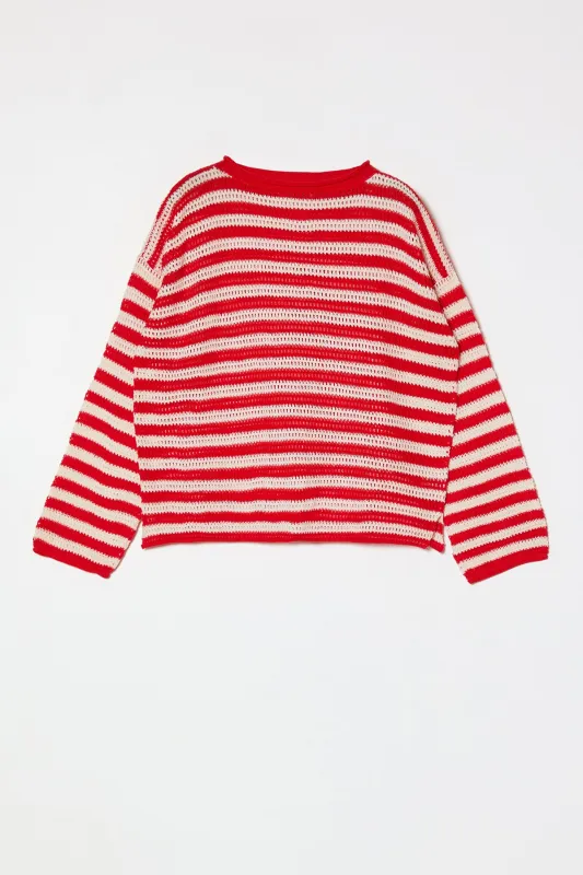 Leilani Sweater in Openwork Knit - Red & White made by Atelier Delphine