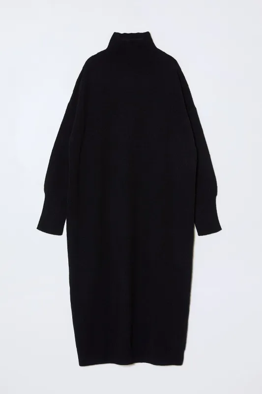 Soft Turtleneck Dress in High Gauge Alpaca - Black made by Atelier Delphine