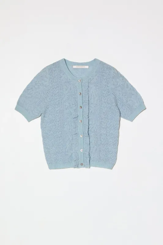 Lacy Short Sleeve Cardigan in Jacquard Lace - Light Blue made by Atelier Delphine