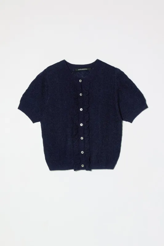 Lacy Short Sleeve Cardigan in Jacquard Lace - Deep Sea made by Atelier Delphine