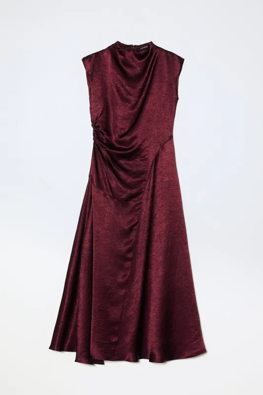 Twisted Dress in Crinkled Satin - Burgundy made by Atelier Delphine