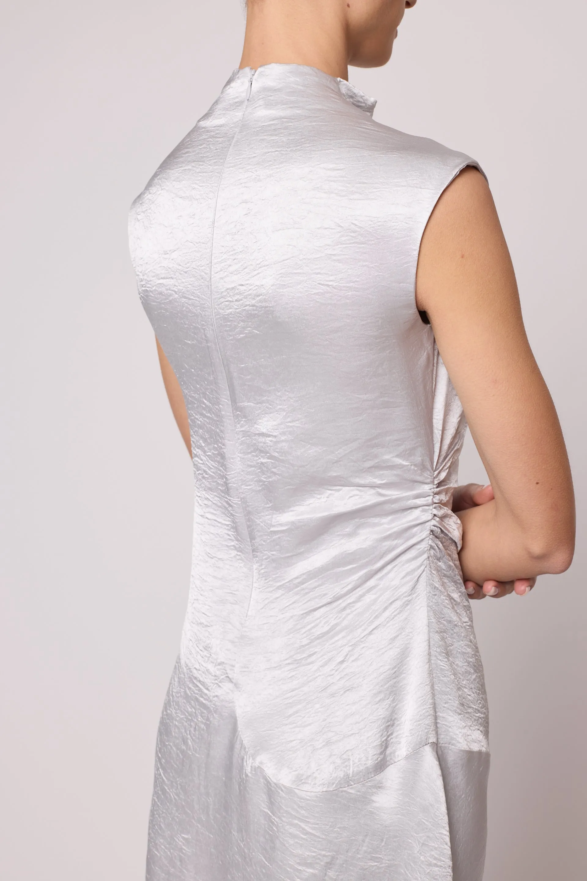 Twisted Dress in Crinkled Satin - Silver sold by Atelier Delphine product image thumbnail 5