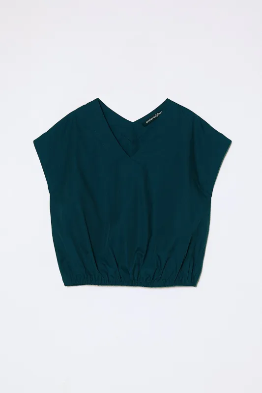 V Neck Danielle Top in Grain Poplin - Dark Teal made by Atelier Delphine