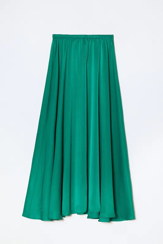 Madison Long Skirt in Matte Sheen Satin - Green made by Atelier Delphine