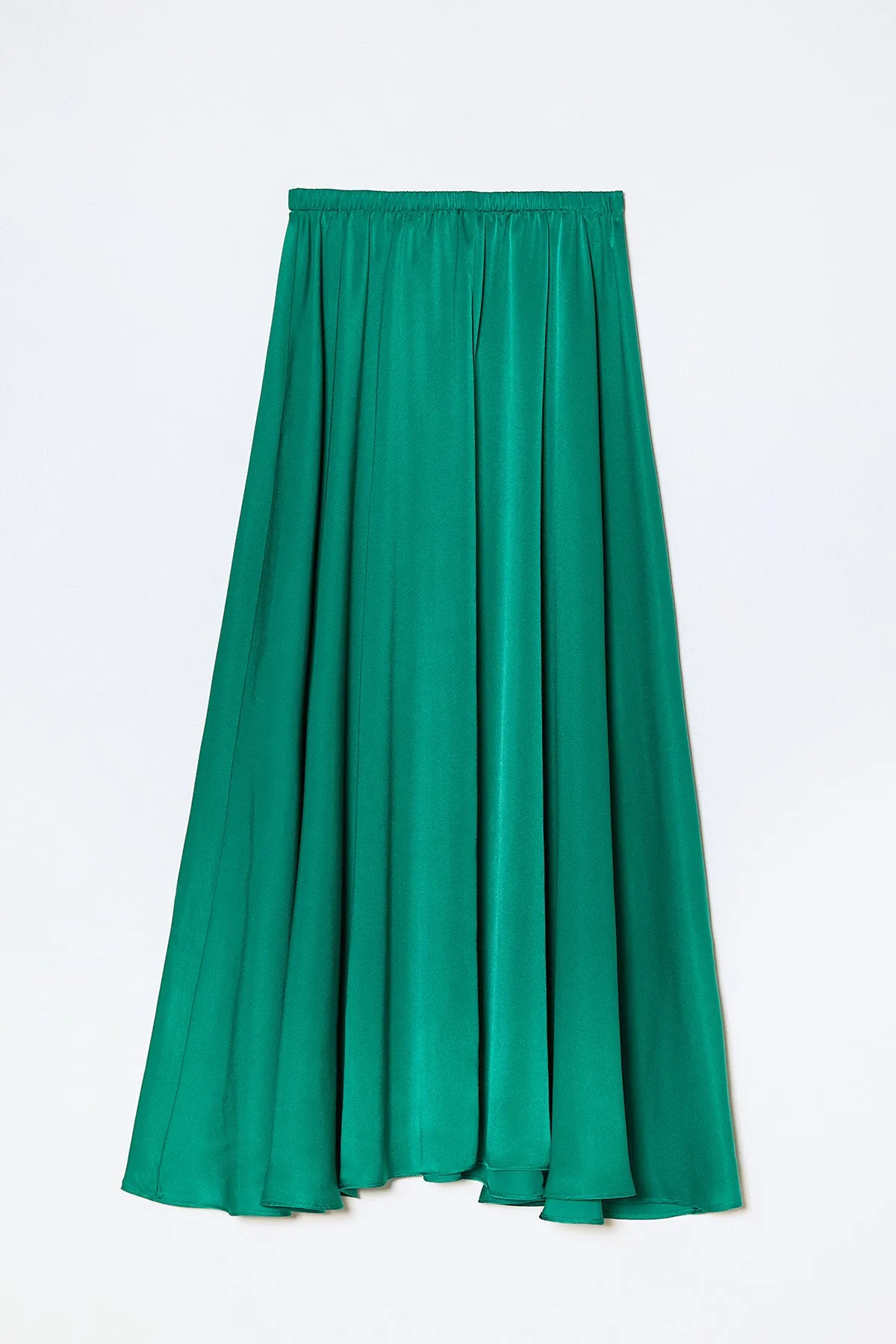 Madison Long Skirt in Matte Sheen Satin - Green sold by Atelier Delphine