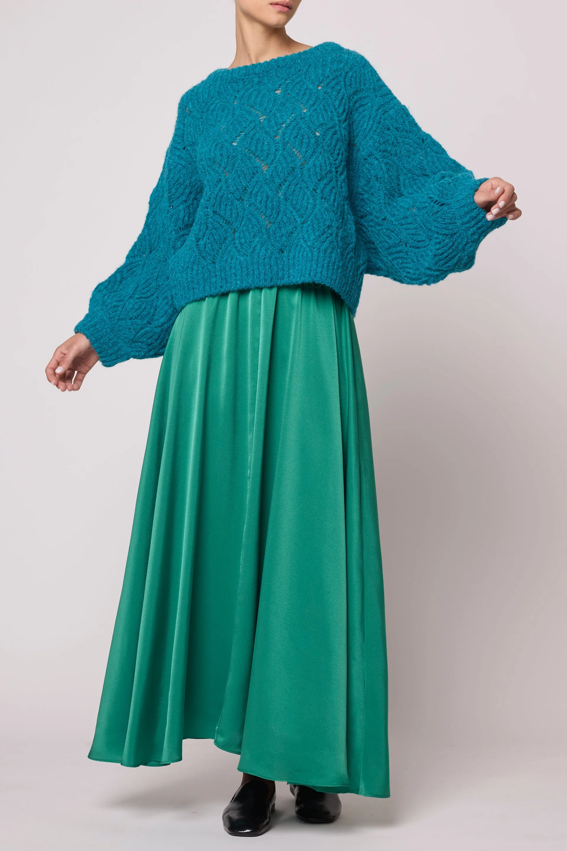 Madison Long Skirt in Matte Sheen Satin - Green sold by Atelier Delphine product image thumbnail 2