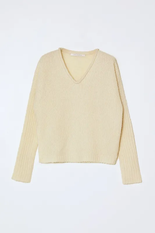V Neck Boxy Sweater in Supreme Alpaca - Cream made by Atelier Delphine