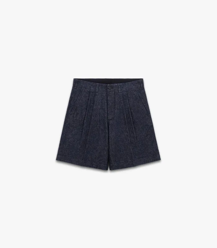 Canal Pleated Denim Cotton & Linen Short made by Knickerbocker