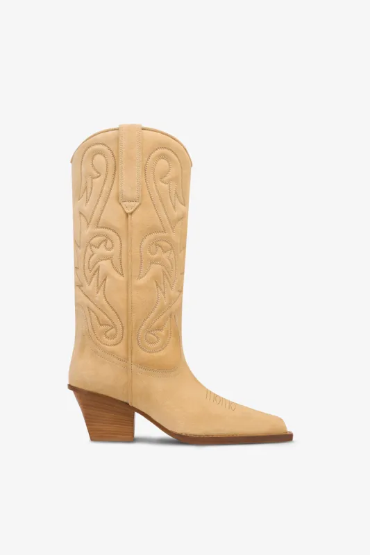 Boots in ecru suede leather sold by Paris Texas