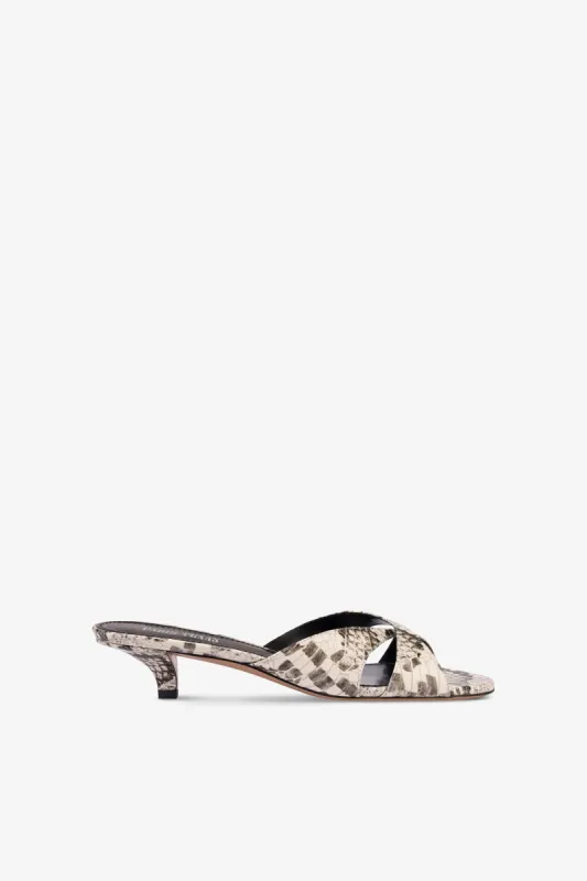 Mules in white python-print leather made by Paris Texas