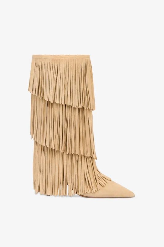 Boots in ecru suede leather sold by Paris Texas