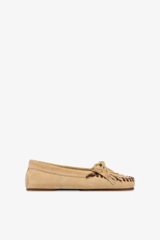 Loafers in ecru suede leather sold by Paris Texas
