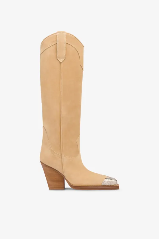 Boots in ecru suede leather sold by Paris Texas