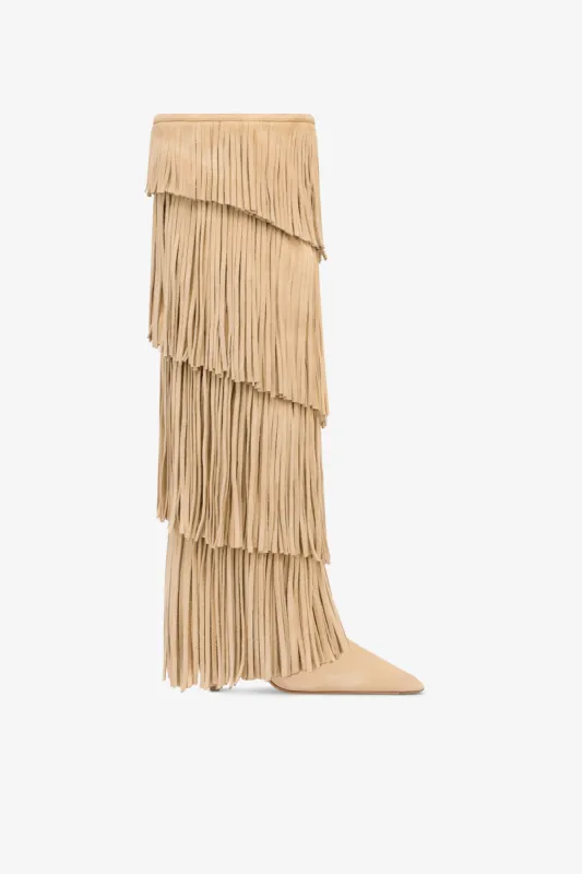 Boots in ecru suede leather sold by Paris Texas