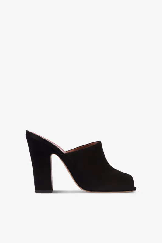 Mules in black satin sold by Paris Texas