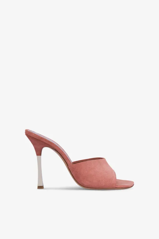 Mules in salmon pink suede leather sold by Paris Texas