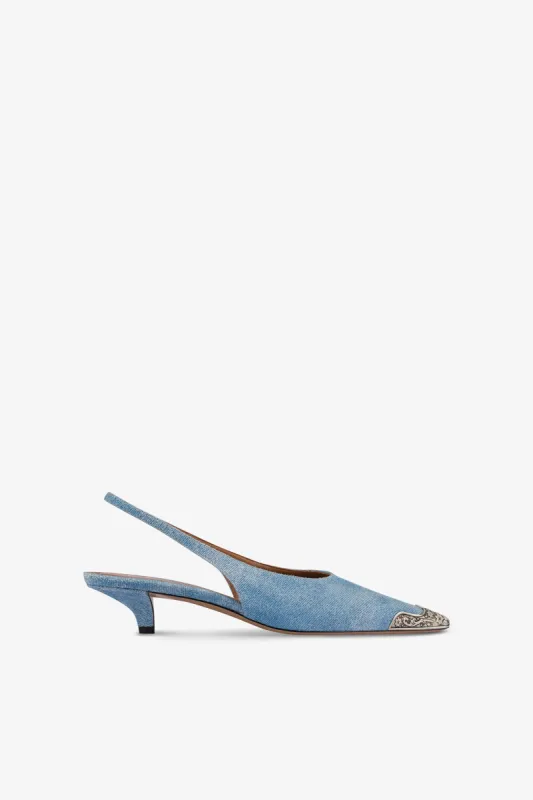 Slingbacks in denim suede leather sold by Paris Texas