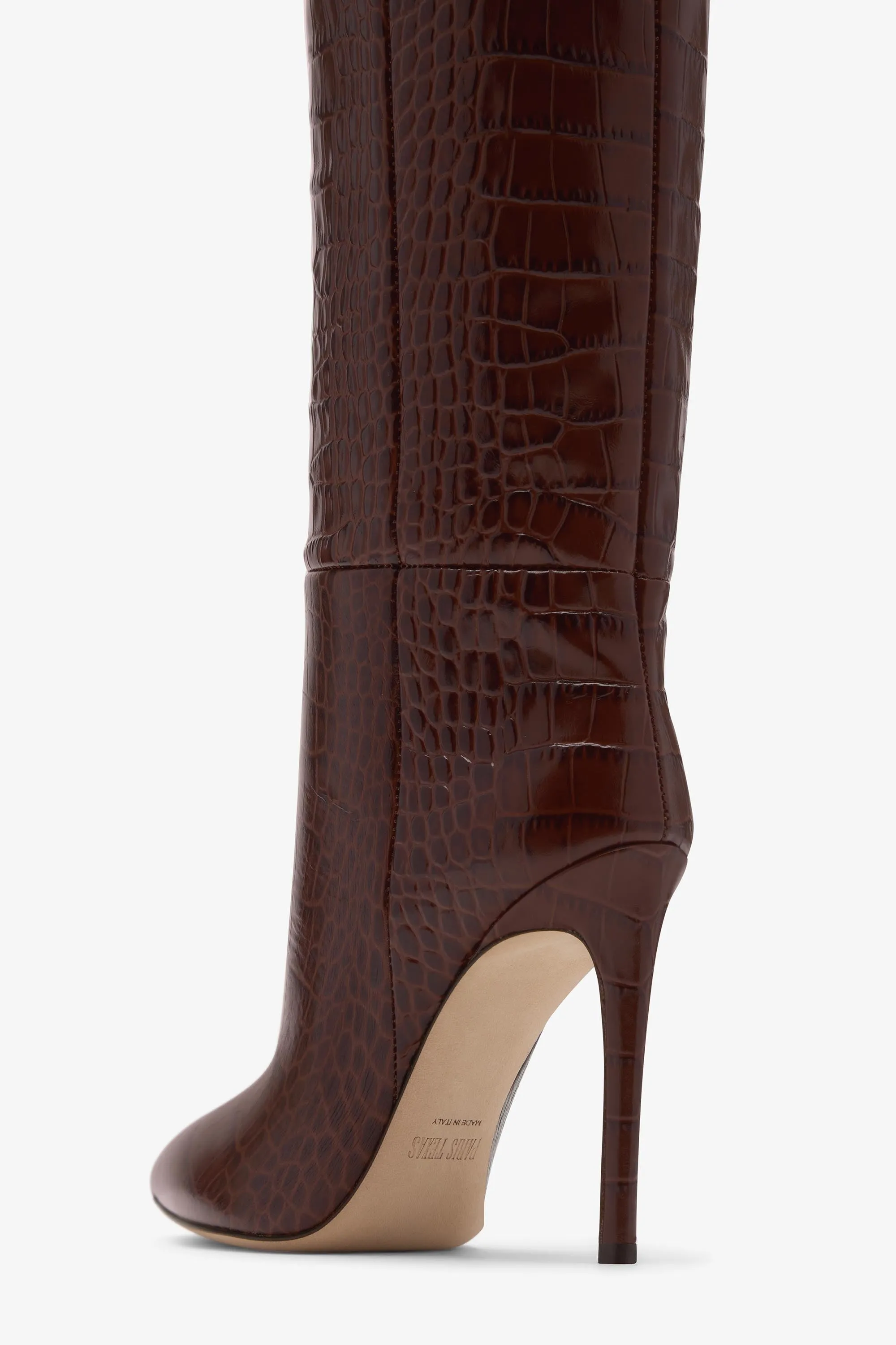 Chocolate brown croc-effect leather stiletto boots sold by Paris Texas product image thumbnail 5