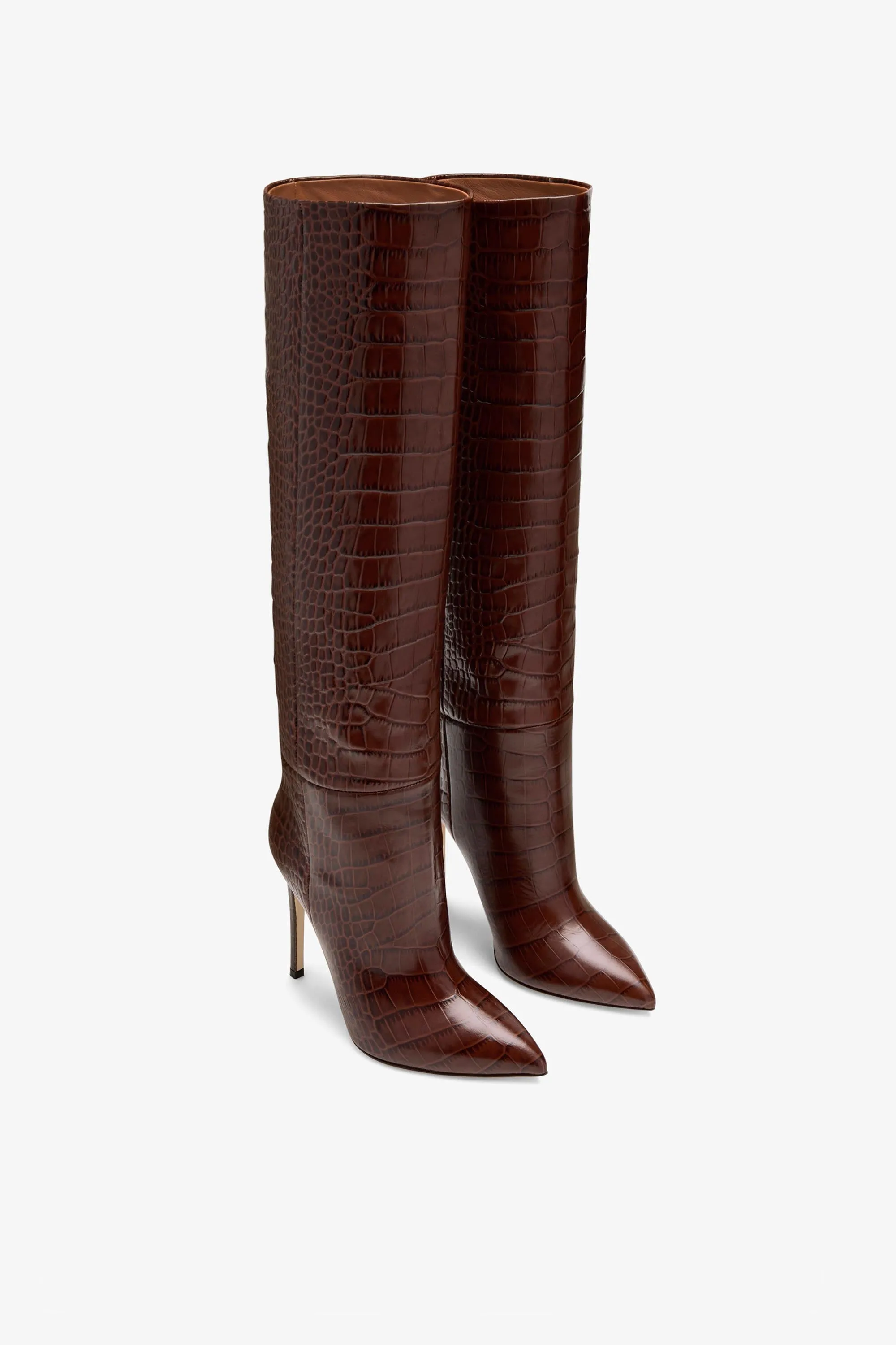 Chocolate brown croc-effect leather stiletto boots sold by Paris Texas product image thumbnail 2