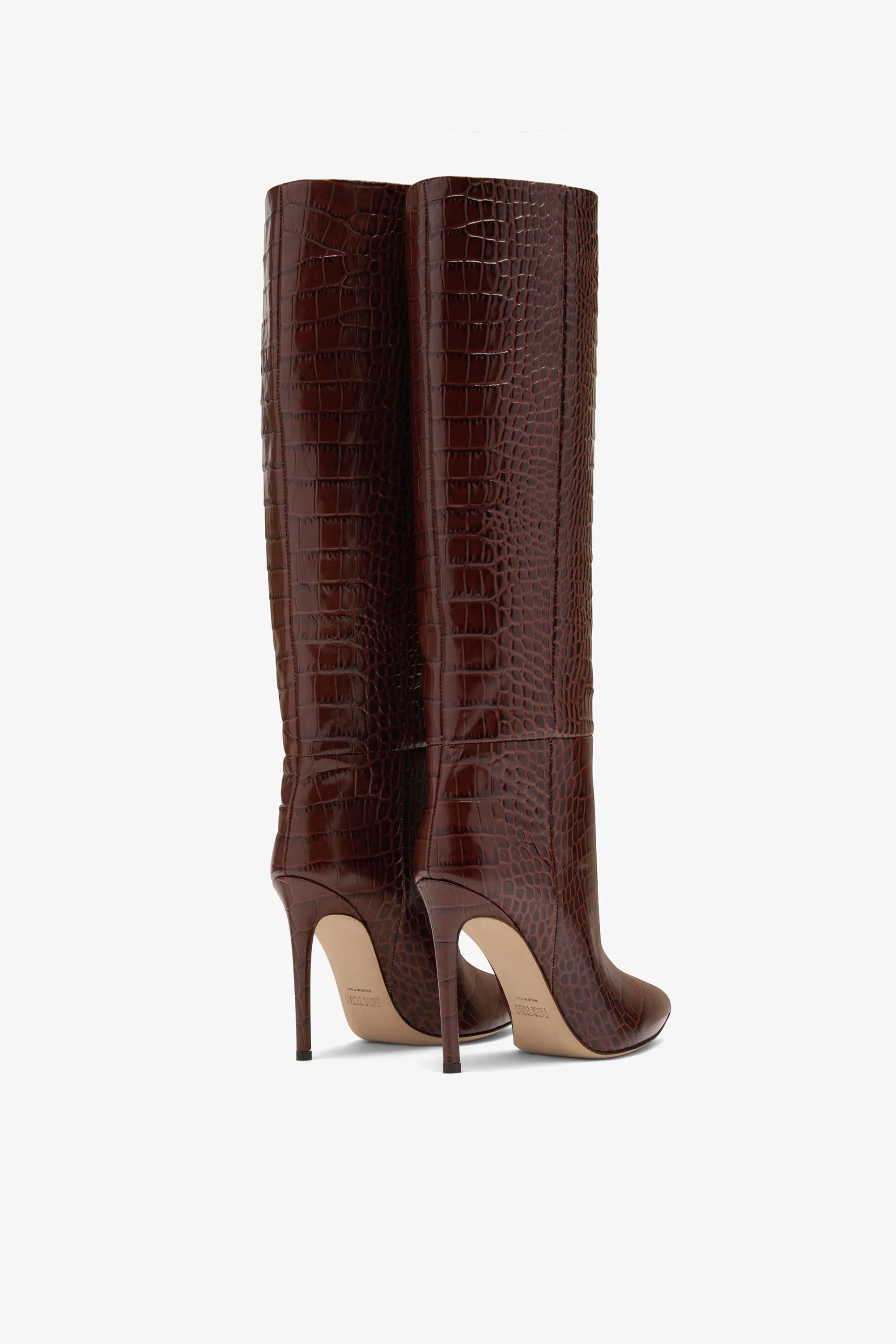 Chocolate brown croc-effect leather stiletto boots sold by Paris Texas product image thumbnail 3
